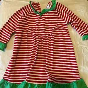 smockadot kids 18mths red and white stripe dress with green ruffle